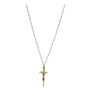 14k Gold Filled Cross Pendant Figaro Chain Necklace Spring Ring Closure